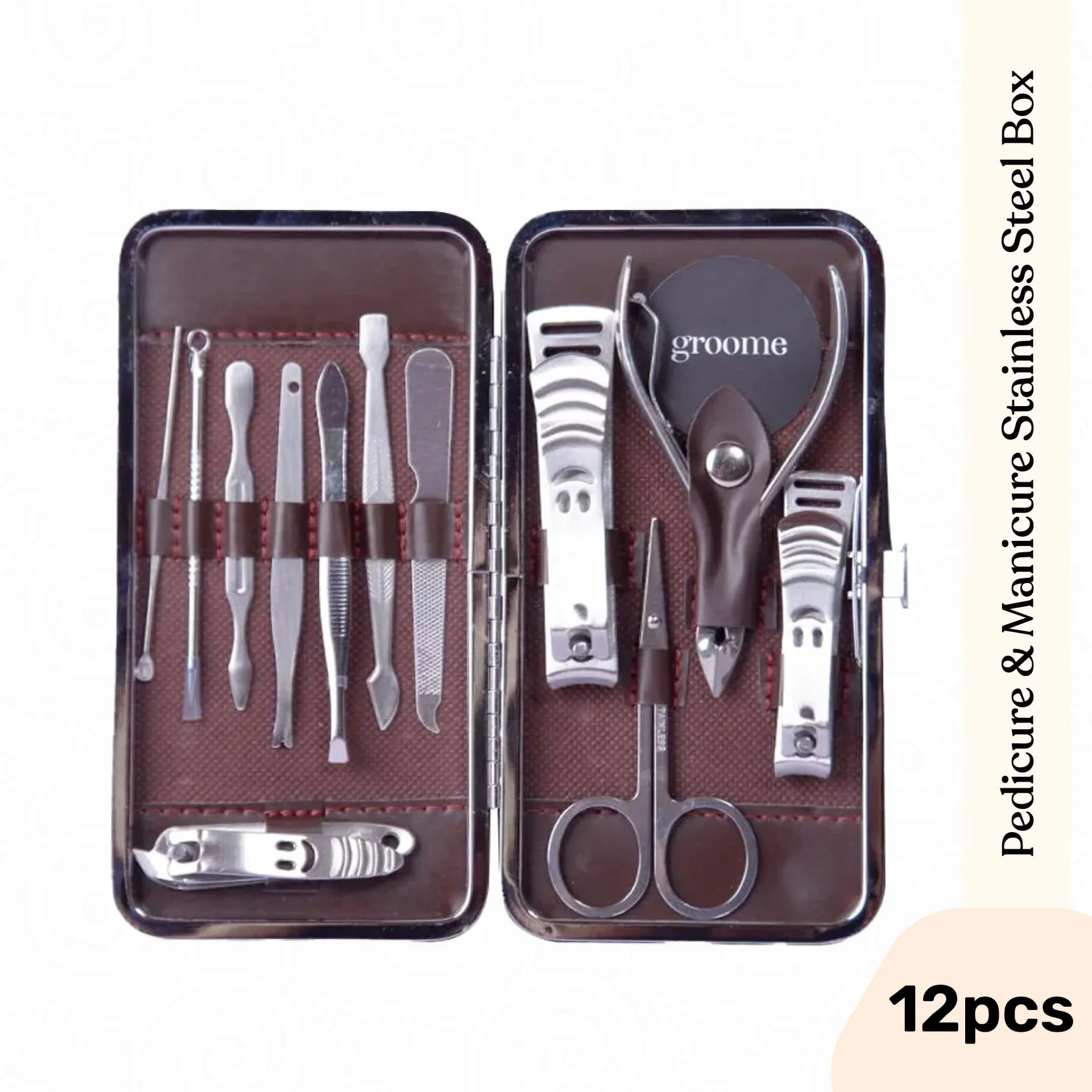 Groome Pedicure & Manicure Stainless Steel Box 12 pcs Set